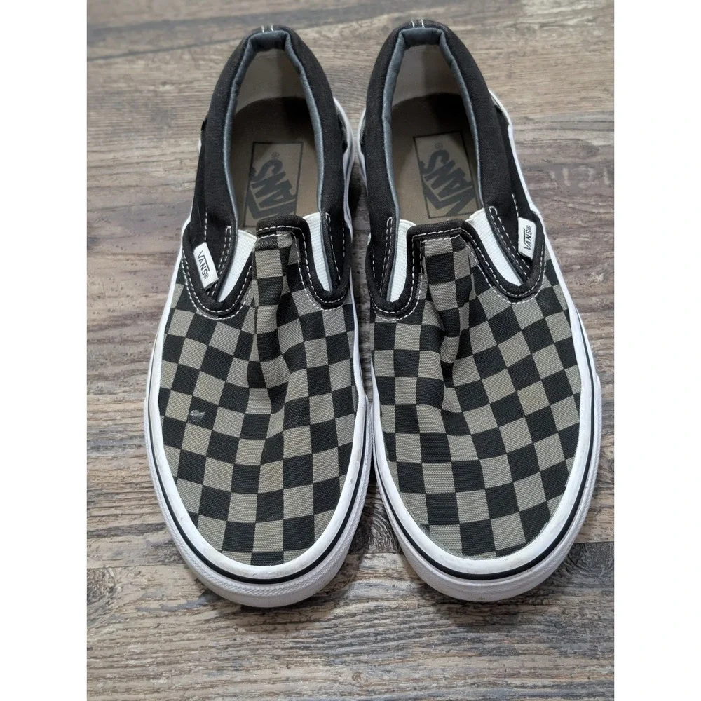 Vans Classic Slip-On Checkerboard Gray Black Kids Sneakers Size 5.5 Men 7 Women